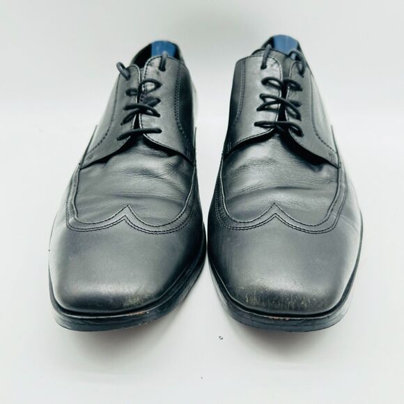 Hugo Boss Shoes Mens 9 Black Leather Oxford Wingtip Dress Casual Italy Lace Up - Picture 8 of 11